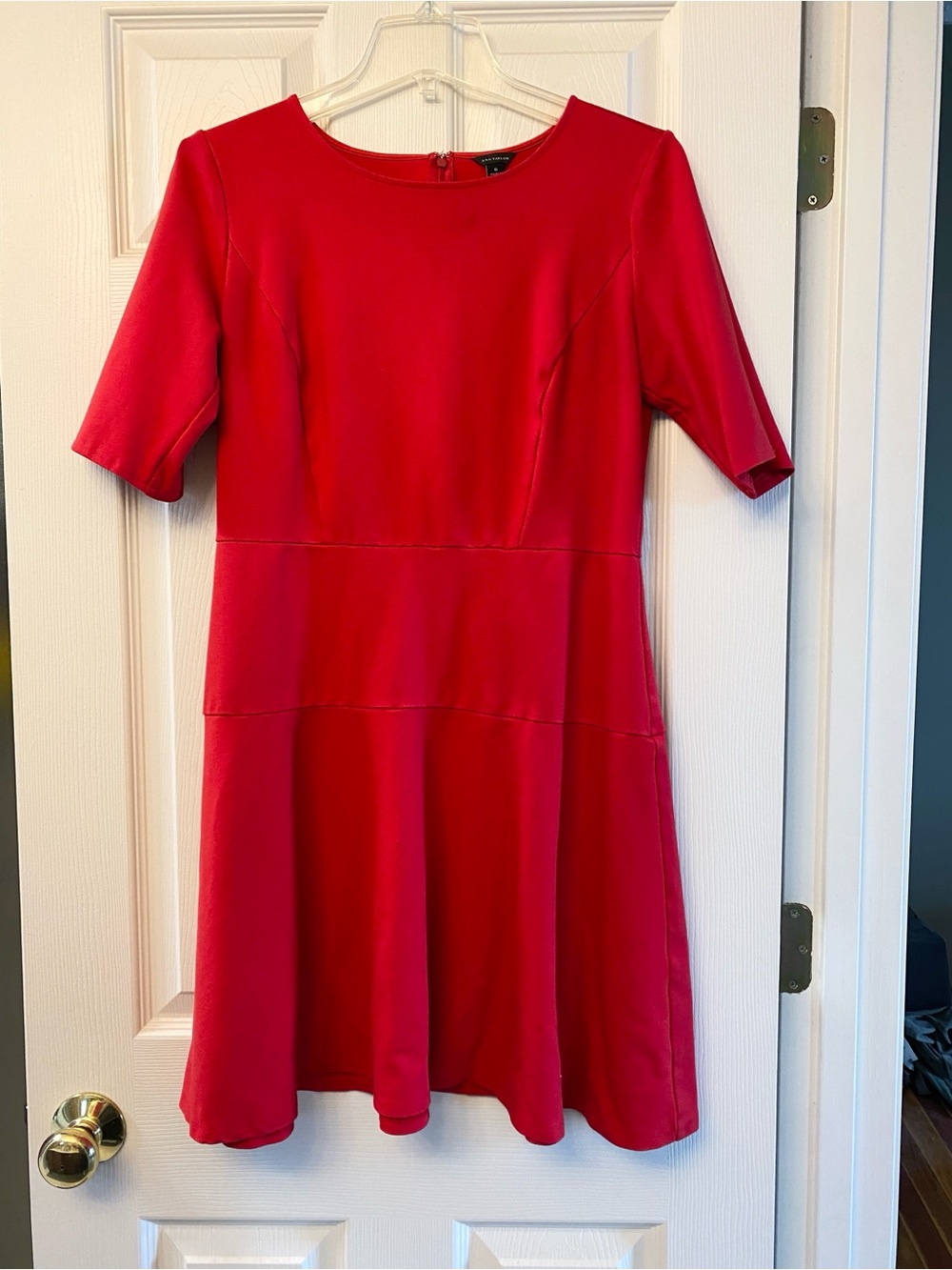 Ann Taylor Bright Red Short-Sleeve Fit & Flare Dress